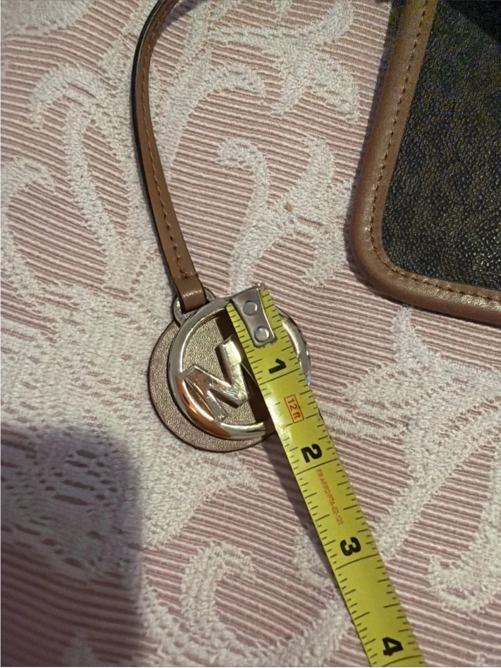 Michael Kors Brown Signature Logo Wristlet with Tan Trim